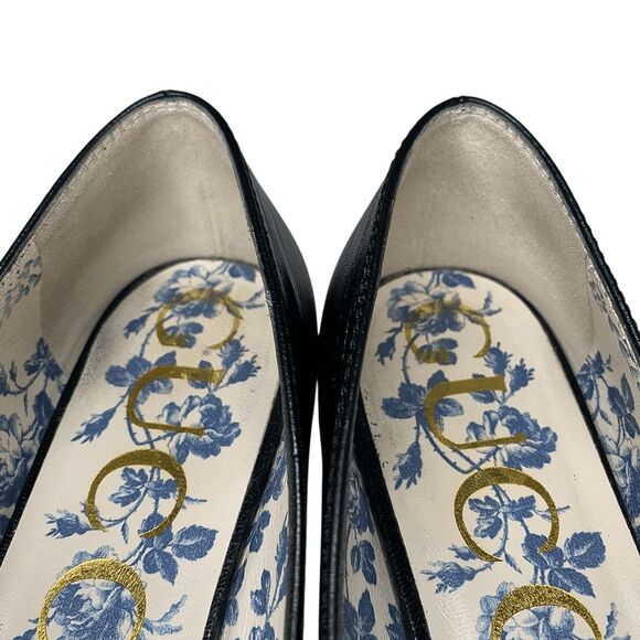 Gucci Hills GG Logo Ballet Flats EU 36.5 US 6.5 Cap Toe Double G Leather - Picture 6 of 14